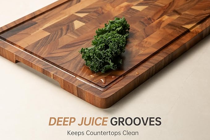 Walnut Wood Cutting Board End Grain Wooden Cutting Boards for Kitchen Chopping Block with Deep Juice Groove, Inners Handles, Gift Box, 16.5"x11.6"x0.8"