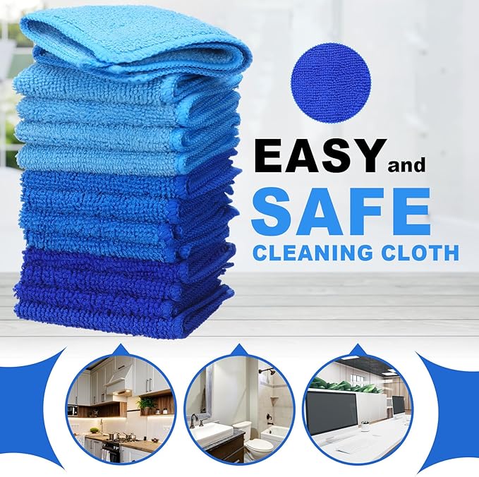 Tanlade Cleaning Cloth Dry Erase Cloth Cleaning Rags Reasonable Kitchen Towels Microfiber Towels Cars Wash(6 x 6 Inch,Blue/Light Blue/Dark Blue,30 Pcs)