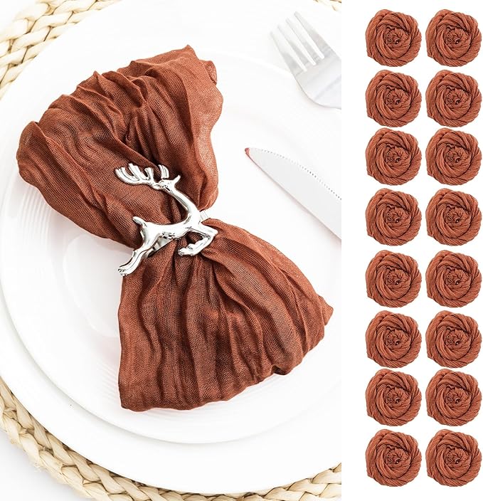 100 Pack Terracotta Cheesecloth Napkins 21x21 Inches Terracotta Cloth Napkins Washable Set of 100 Dinner Table Napkins for Wedding Bridal Baby Shower Rustic Boho Cotton Gauze Summer Party Table Decor