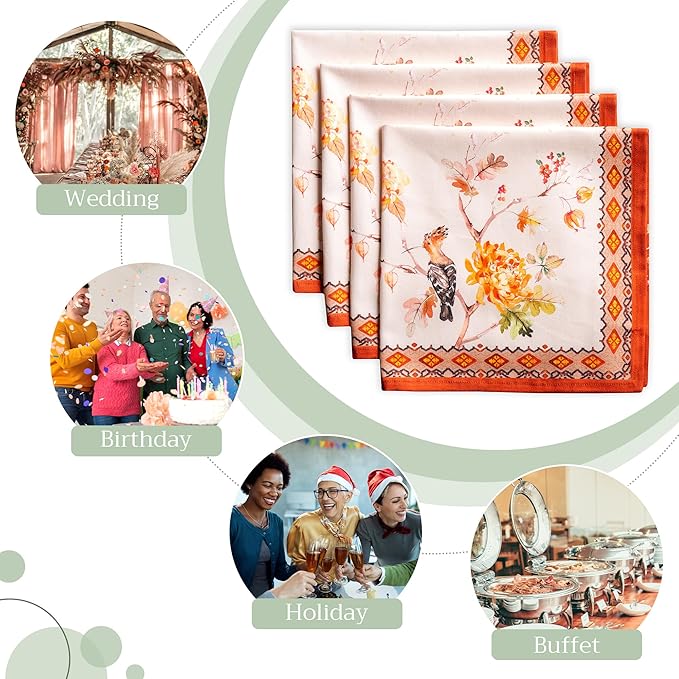 Maison d' Hermine Cloth Napkins Set of 4 100% Cotton for Thanksgiving Christmas Decorations Everyday Reusable Square Fall Napkins Cloth Washable Dinner Party (Kelim - Prairie, 20"x20")