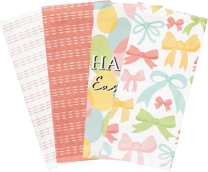 Ritz 100% Cotton Kitchen Towels, Easter Eggs Spring – 16"x26" – Absorbent Dish Towels for Drying & Cleaning – Soft & Durable (Set of 4)