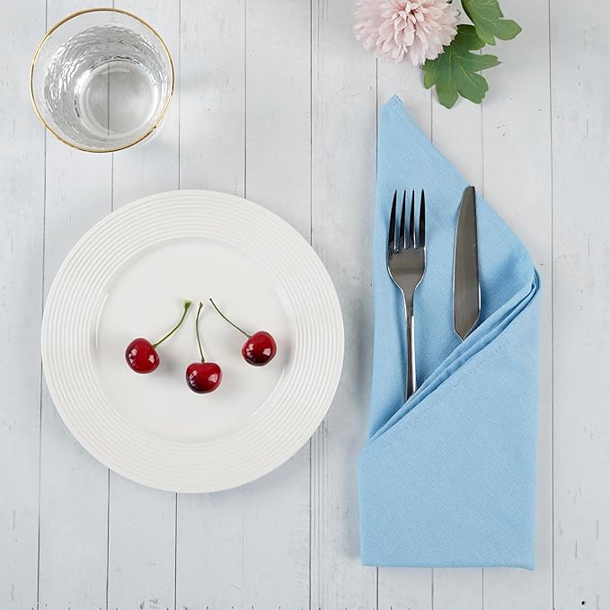 Solid Color Cotton Blended Dinner Cloth Napkins - Set of 12 (17 x 17 inches) - for Events & Home Use (Sky Blue)