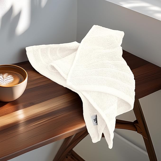 Tens Towels Pack of 6 Hand Towels, 100% Cotton, Lighter Weight, Quick to Dry, 16 x 28 Inches, Super Soft & Absorbent, Perfect for Bathroom & Kitchen, Cream