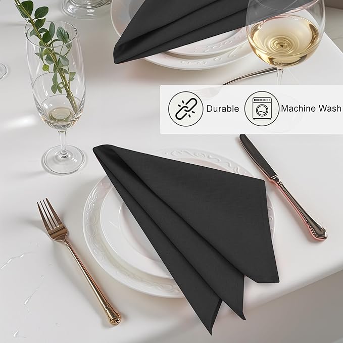 Ruvanti Linen Napkins Set of 6, 18x18 Cloth Napkins, Cotton Linen Blend Napkins Cloth Washable, Soft, Reusable Dinner Napkins for Wedding, Parties, Christmas, Thanksgiving, Everyday Use - Black