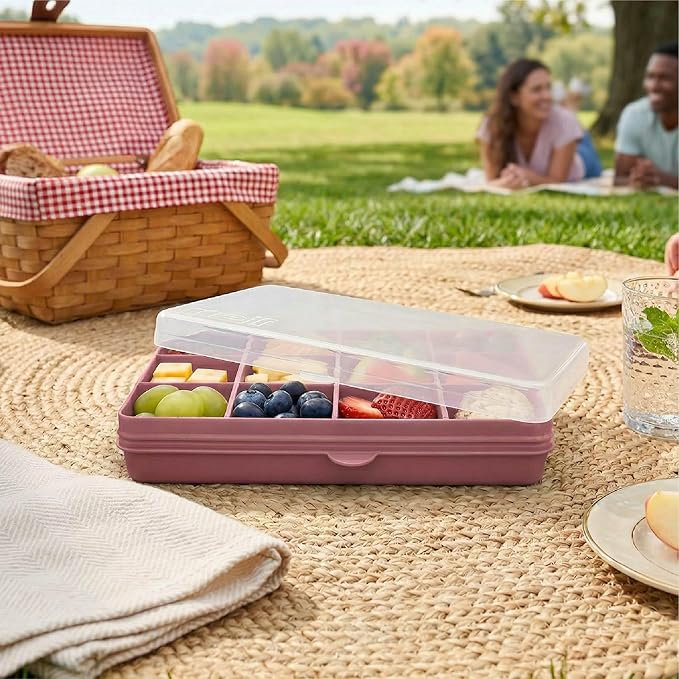 melii Snackle Box |12-Compartment Snack Container with Removable Dividers, BPA-Free Food Storage for Travel, School & On-the-Go Snacks, Kids & Family Organizer (Berry)