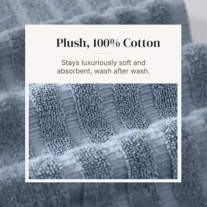 Modern Threads Natural Vine 6-Piece 100% Cotton Towel Set – Yarn Dyed Jacquard – Includes 2 Bath Towels, 2 Hand Towels, 2 Washcloths – Absorbent, Quick Dry, Soft & Durable – Blue