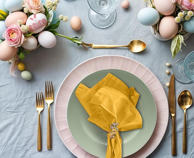 Ruvanti Cloth Napkins Set of 4, 18x18 Inches Napkins Cloth Washable, Soft, Durable, Absorbent, Cotton Blend. Table Dinner Napkins Cloth for Hotel, Lunch, Restaurant, Wedding Parties - Mustard