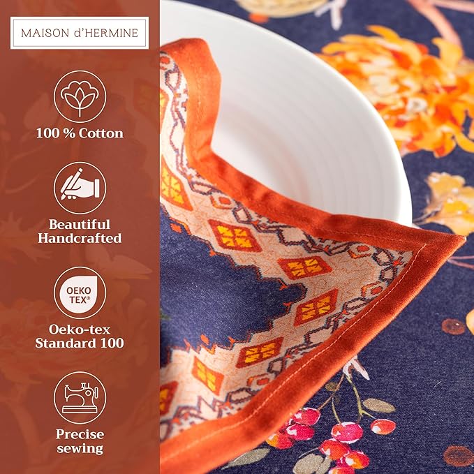 Maison d' Hermine Cloth Napkins Set of 4 100% Cotton for Thanksgiving Christmas Decorations Everyday Reusable Square Fall Napkins Cloth Washable Dinner Party (Kelim - Infinity, 20"x20")