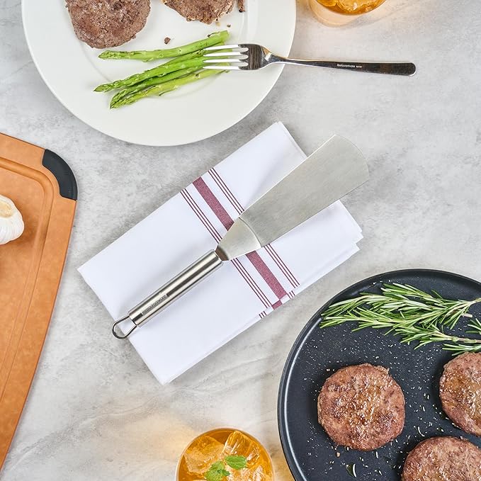 Restaurantware 11" Stainless Steel Turner - German Standard Kitchen Spatula with Ergonomic Handle, Heat-Resistant - Heavy-Duty Steel Spatula for Flipping Burgers, Eggs, Meat