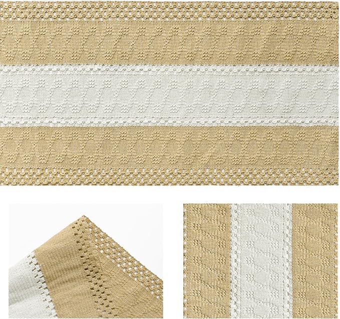Artoid Mode Burlap Brown Farmhouse Rustic Table Runner, Seasonal Hollow Kitchen Dining Table Decoration for Home Party Decor 12x90 Inch