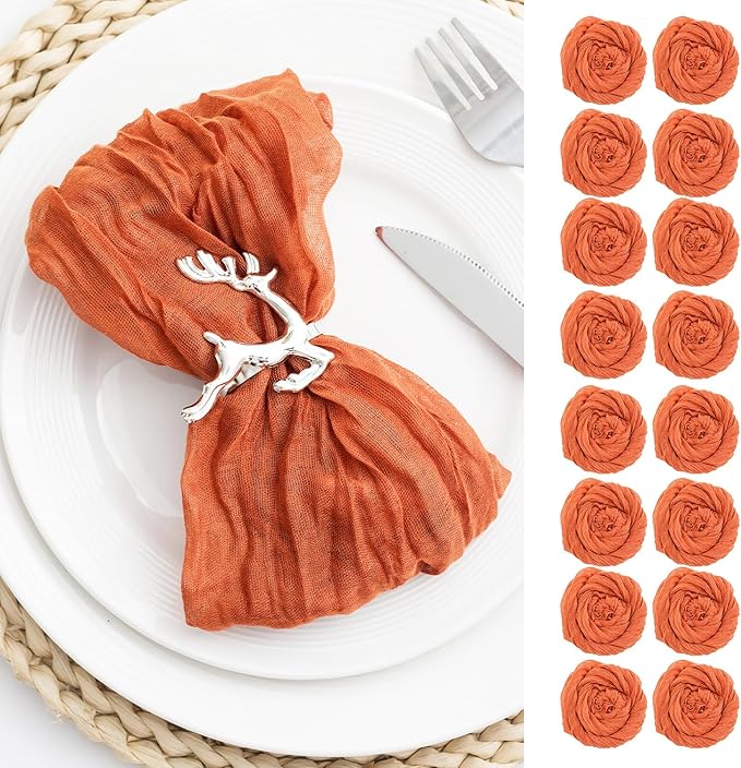 100 Pack Orange Cheesecloth Napkins 21x21 Inches Orange Cloth Napkins Set of 100 Washable Dinner Table Napkins for Wedding Bridal Baby Shower Rustic Boho Cotton Gauze Family Party Table Decor