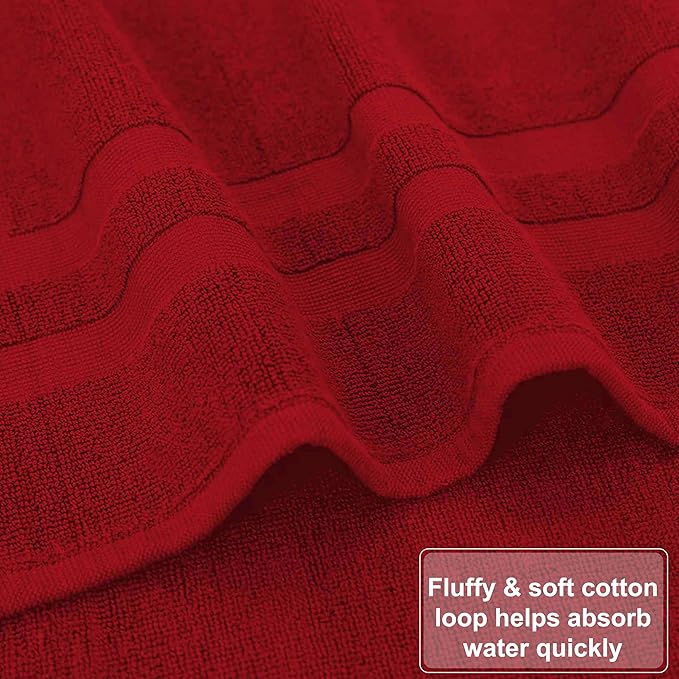 GOLD TEXTILES Premium Red Bath Mat - 2 Pack 22x34 Inches - Not a Bathroom Rug - 100% Ring Spun Cotton - Highly Absorbent & Non Slip Shower Bathroom Floor Mat Towel - Machine Washable