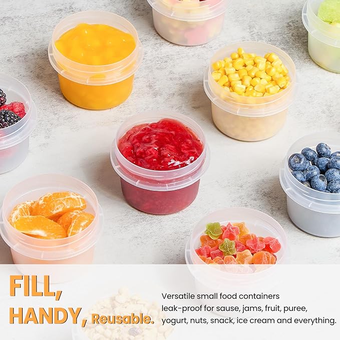 TUZAZO 8 Oz Food Storage Containers with Screw Lids, 6-Count Reusable Small Freezer Plastic Containers for Portion and Meal Prep | Microwave-, Freezer-, Dishwasher-Safe | BPA Free
