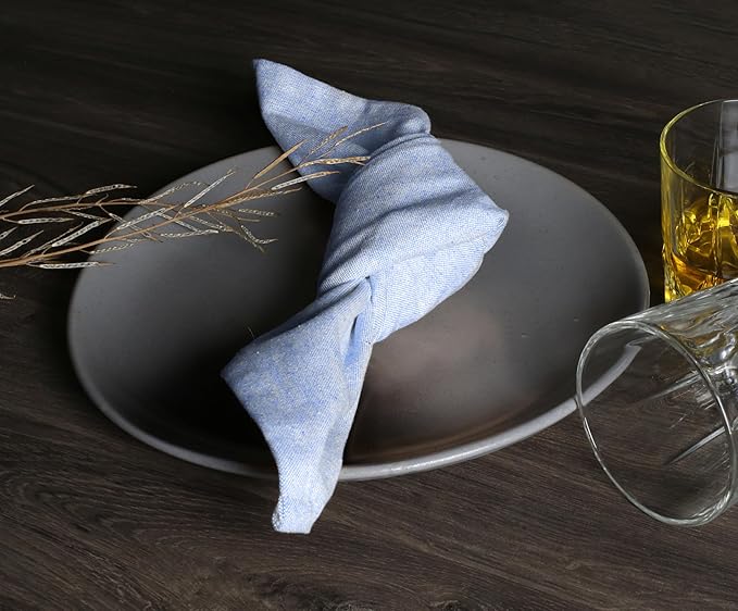 Native Fab Spring Easter Cloth Napkins - Set of 4 (17x17) 100% Cotton - Textured Chambray Pastel Blue - Soft, Absorbent, Washable, Reusable Everyday Use, Baby Shower, Dinner, Sunday Brunch, Sky Blue