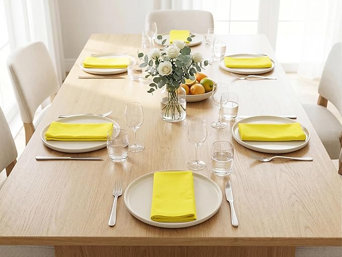 PurpleEssences Set of 12 Cloth Dinner Napkins 100% Cotton 18x18 Inch - Soft Durable Washable - Ideal for Farmhouse Party Spring Easter Summer - Perfect Everyday Use Table Linen - Yellow