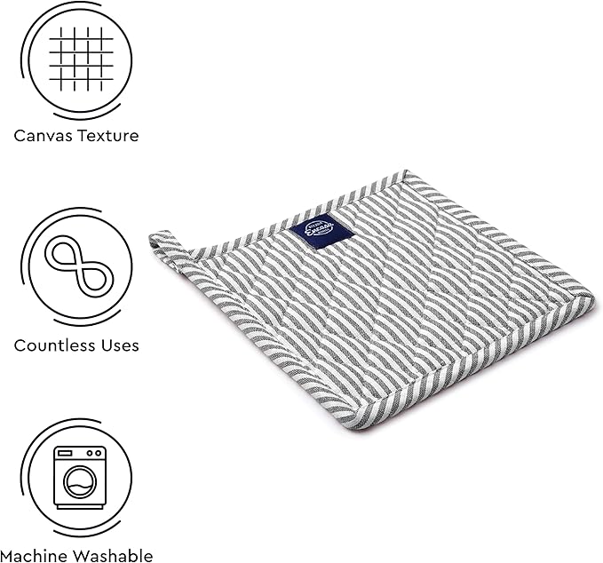 Encasa XO 8 inches Oven Microwave Potholders (2 pc Set) for Kitchen Cooking & Baking - Heat Resistant, Thick & Safe, Protection of Hands from Hot Utensils - Ticking Black