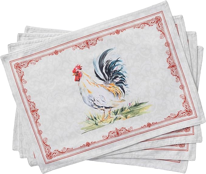 Maison d' Hermine Placemats Set of 4 100% Cotton Washable Cloth Place Mats Reusable Table Mats for Kitchen Dining Party Wedding Gifts for Mothers Day Spring/Summer (Campagne, 13" x 19")