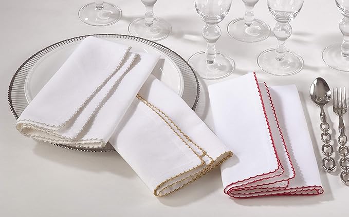 SARO LIFESTYLE - 1442.GL20S 1442 Recotting Collection Whip Stitched Design Dinner Napkins, Gold-Set of 4 Pcs, 20", 4 Pieces