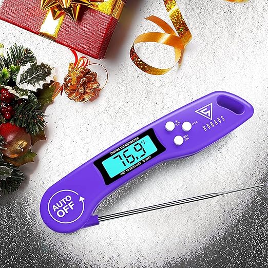 DOQAUS Digital Meat Thermometer, Instant Read Food Thermometer for Cooking with Backlit & Auto-Rotating Display, 4.6” Probe for Grilling, Baking, and Perfect BBQ - Purple