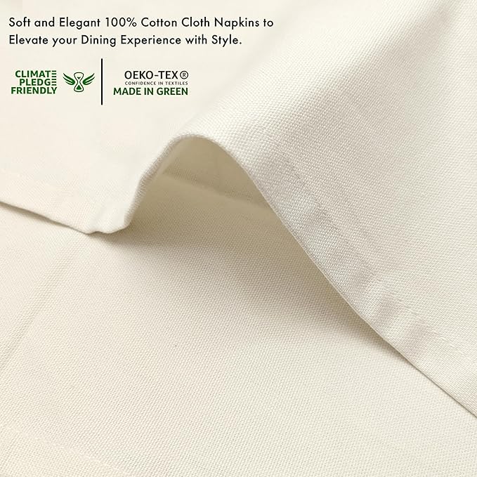 Ruvanti Cloth Napkins Set of 12, 100% Cotton High GSM 18x18 Inches Soft, Washable, Highly Durable & Absorbent, Perfect for Parties, Christmas, Thanksgiving Dinners – Antique White