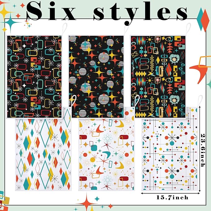 Bencailor 6 Pcs Black Geometric Kitchen Towels Decorative Sets Dish Towels Absorbent Fast Drying Hand Tea Vintage Hanging Reusable Cleaning Dishcloths for Cooking Farmhouse Bathroom Accessory