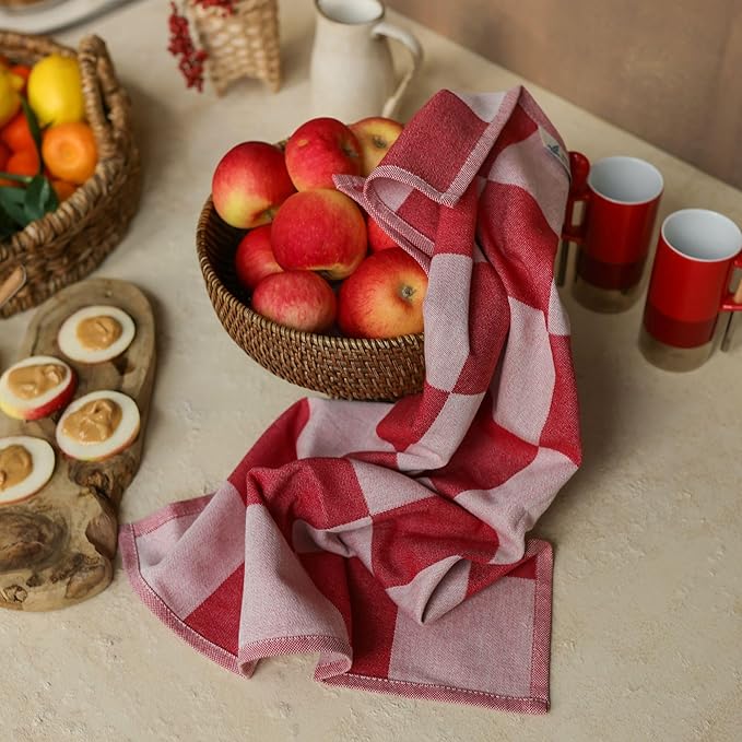 sea me at home Kitchen Towels, French Jacquard 100% Cotton Gingham Check Tea Towel Set of 4 – Soft, Absorbent & Durable Dish Towels (Vintage Checkered)