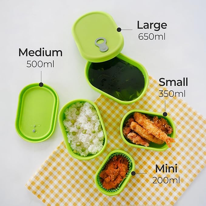 Premium Korean-Made Silicone Airtight Food Container with Steam Vent – BPA Free, Leakproof, Microwave & Freezer Safe Meal Prep. & Leftovers Storage (Green Apple, 17 floz)