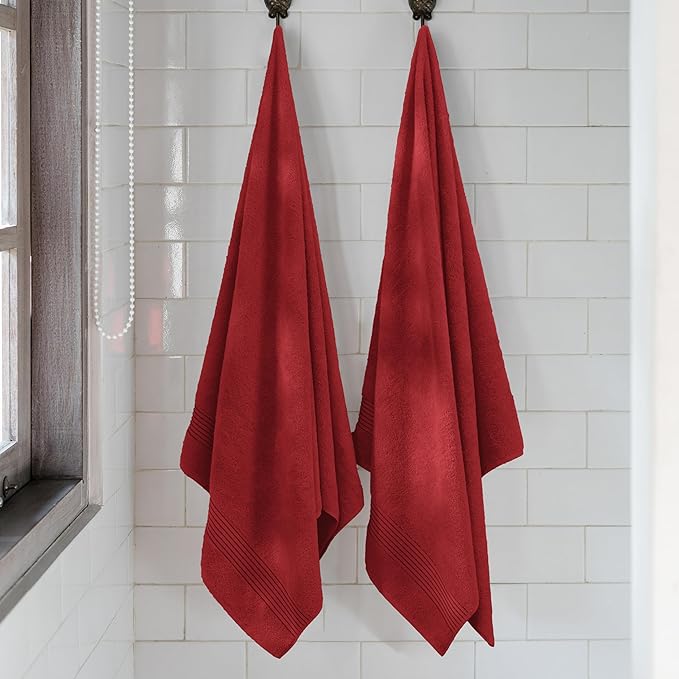 Mocassi Luxury 100% Turkish Cotton 2-Pack Bath Towel Set- Ultra Soft, Quick Dry Highly Absorbent 27 x 54 inch Premium Spa Hotel Quality 2PC Bath Towels - Luxurious Soft Bathroom Towels, Burgundy
