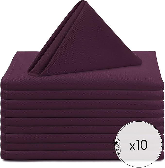 Your Chair Covers Cloth Polyester Napkins, 20 x 20 Inch, Washable Dinner Fabric Linen Napkins with Hemmed Edges for Restaurant, Wedding and Holiday Pack of 10 (Eggplant)