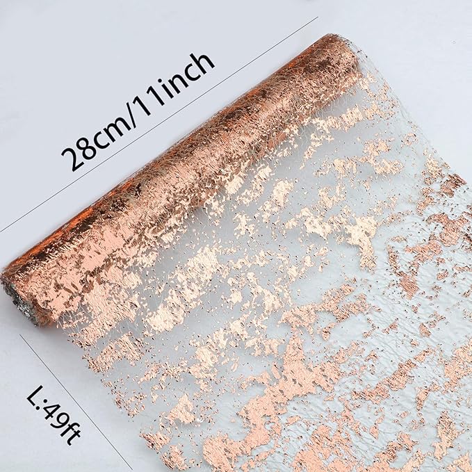 Snowkingdom Rose Gold Table Runner 11 Inch x 49 Feet Glitter Sequin Metallic Pink Thin Mesh Runner Sparkly Rose Table Decorations for Wedding, Bridal Shower, Baby Shower Birthday Party
