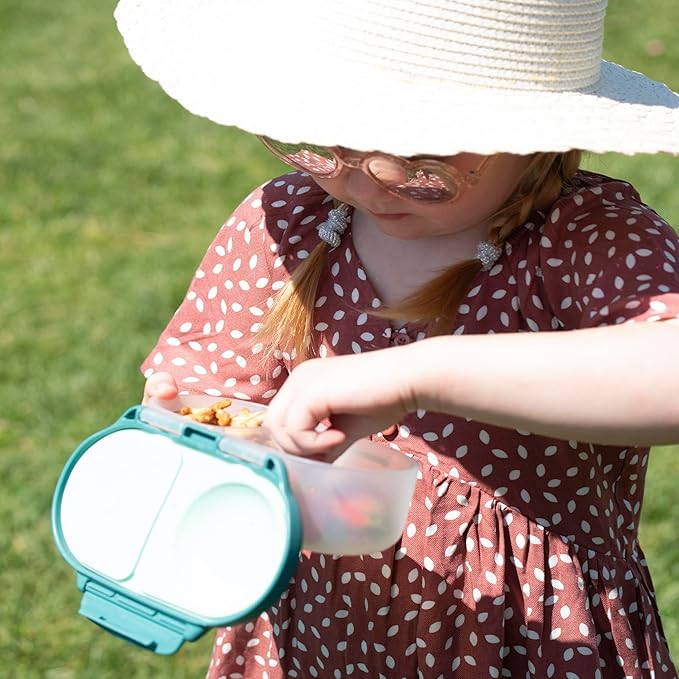 b.box Snack Box - Leakproof Mini Bento Box for Kids & Toddlers, 2 Compartment Snack Containers for Kids, Lunch Containers, Dishwasher Safe, BPA Free, PFAS Free, Ages 4m+, 1 3/4 Cup - Emerald Forest