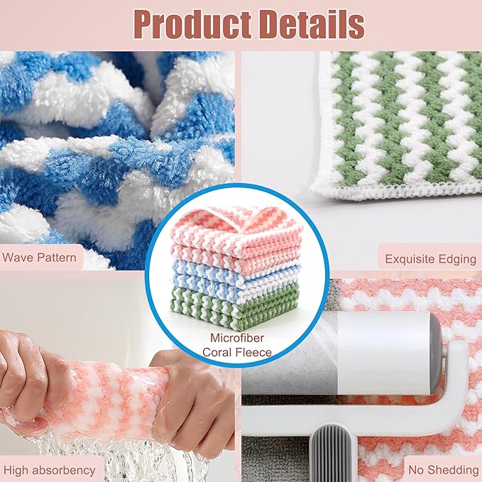 Microfiber Cleaning Cloth,Super Absorbent 12 Pack Dish Towels for Kitchen,Fast Drying Dish Cloth for Washing Dishes, Lint Free Dish Drying Towels, Reusable Kitchen Towels Set - 10"x10"