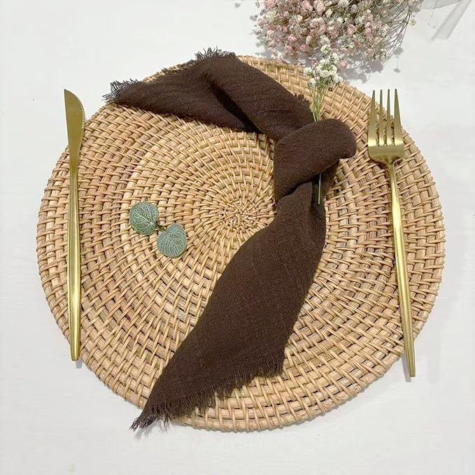 24Pack Brown Cloth Napkins 17x17Inch Brown Napkins Cloth with Fringe Soft Cotton Cloth Napkins Washable Rustic Dinner Napkins Cloth for Wedding Party Dinner Table