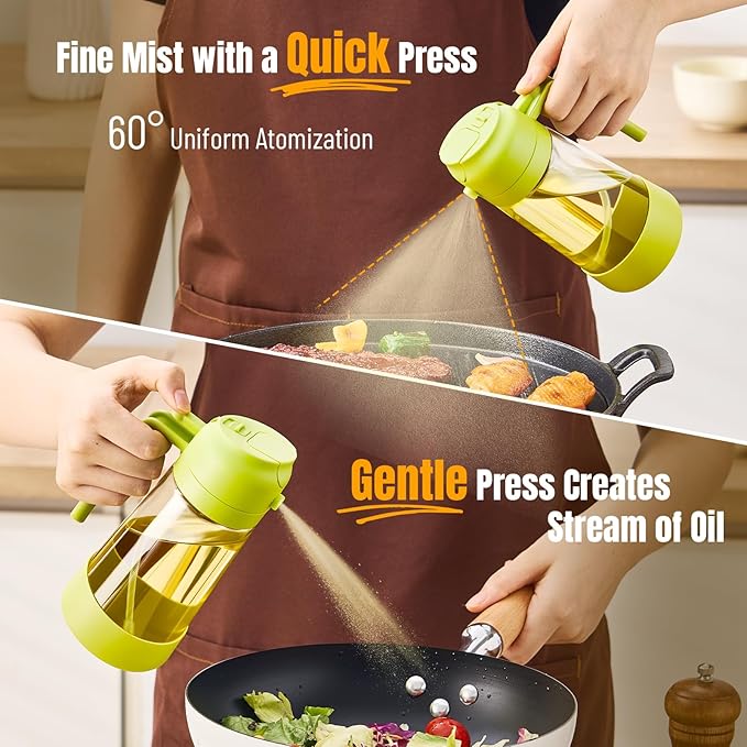 PARACITY Oil Dipenser Bottle with Silicone Bottom, 2 in 1 Olive Oil Sprayer and Dispenser, Oil Spray Bottle 500ML/ 17OZ for Cooking, Kitchen, BBQ, Air Fryer, Salad, Baking(1PC Green)