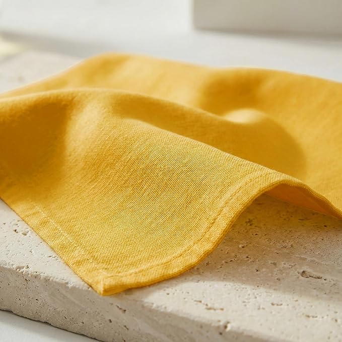 PurpleEssences Set of 12 Cloth Dinner Napkins 100% Cotton 18x18 Inch - Soft Durable Washable - Ideal for Farmhouse Party Spring Easter Summer - Perfect Everyday Use Table Linen - Golden Yellow