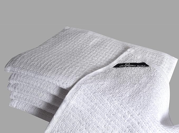 Dish Towels|Kitchen Dish Cloths Two-Sided Waffle Terry|13x28 Inches 100% Cotton Dish Rags Washing Dishes|Super Absorbent Reusable Quick Drying Dish Towels| 6-Pc Set White