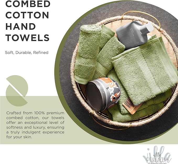 100% Cotton Wash Cloth for face & Body Set of 12, (12 x 12 inches) Sustainable, Soft, Highly Absorbent, Combed Cotton Wash Cloths Pack of 12 for Hotels, Spa, Bathroom, Dorm, Sage