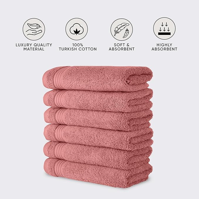 Classic Turkish Towels CTT - Premium 6 Piece Hand Towels Set, 100% Turkish Cotton, Quick Dry & Comfy Towels for Hotel & Spa, Highly Absorbent | 16"x27"(Coral)