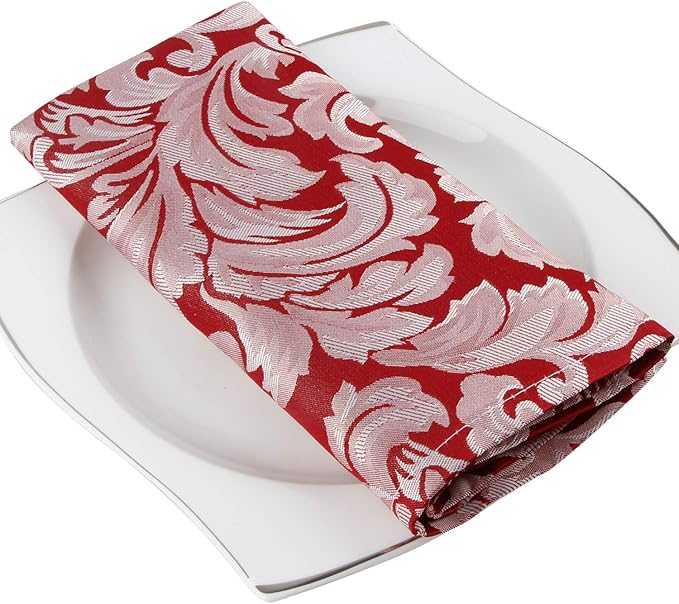 EHouseHome Damask Jacquard Cloth Napkins Waterproof Spillproof Polyester Fabric Napkins Burgundy, Set of 12, 17 x 17 Inch