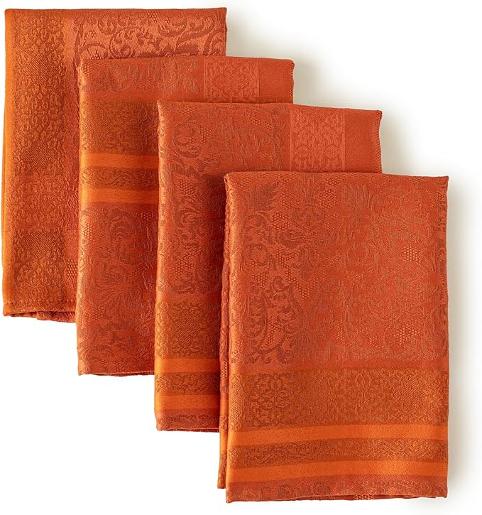 Benson Mills Ravenna Yarn Dyed Jacquard Heavyweight Fabric Cloth Napkin, for Everyday, Parties, Weddings, Holiday, Fall and Thanksgiving Tablecloths (18" x 18" Napkins Set of 4, Bison/Rust)