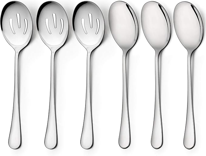 LIANYU 3 Serving Spoons, 3 Slotted Serving Spoon, Stainless Steel Party Buffet Catering Dinner Banquet Serving Spoons, 8 3/4 Inch, Mirror Finish, Dishwasher Safe