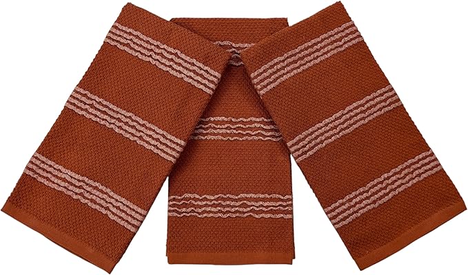 Serafina Home Terracotta Orange Rust Kitchen Hand Dish Towels: Oversized 18" x 28",100% Cotton Soft Absorbent Dish Cloths for Cleaning Drying, Set of 3 Multipurpose for Everyday Use