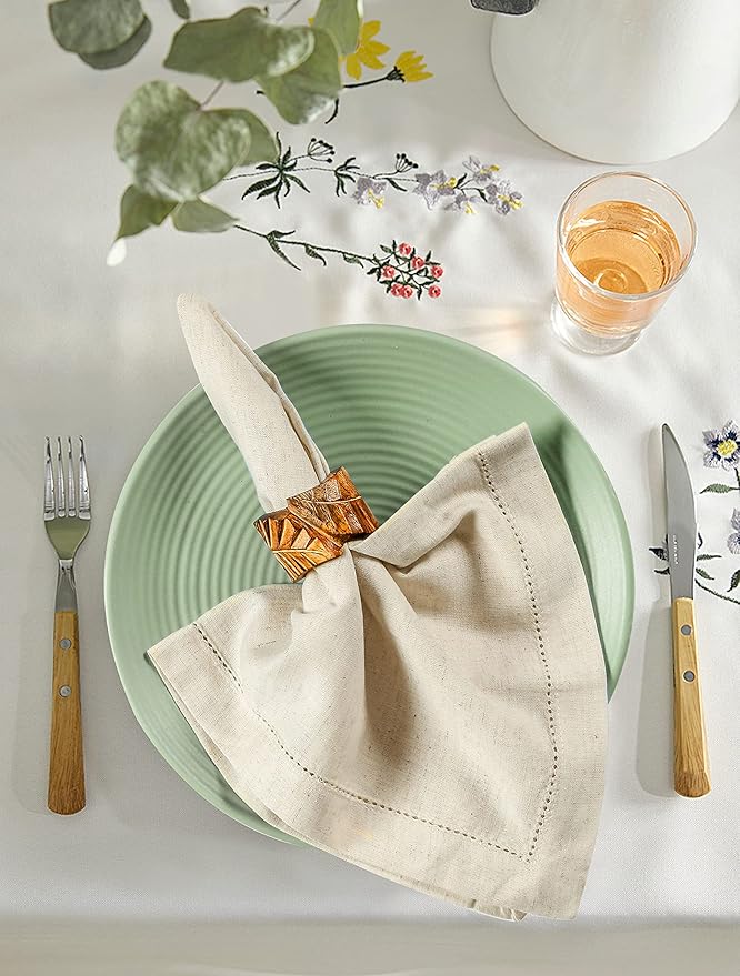 Hausattire Cloth Dinner Napkin Flax Fall Hemstitched Mitered Corner 20x20 Inch Natural Easter Basket Decor Soft Durable Table Linen Napkins Ideal for Halloween,Cocktail Parties