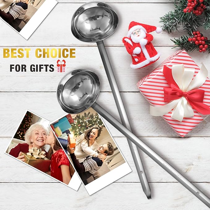 meekoo Stainless Steel Ladle Soup Handle Ladle with Pouring Rim for Kitchen Cooking Soup Sauce