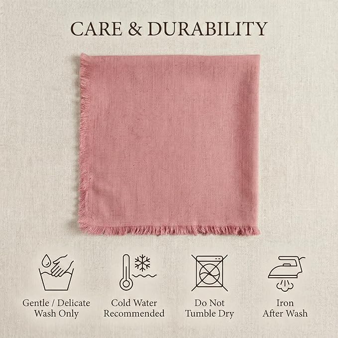 ACCENTHOME Blush Cotton Linen Napkin Set of 6 18x18 inch Dinner Napkins - Washable Soft Premium Hotel Quality Reusable Napkins Perfect Table Napkins for Family Dinners, Weddings & Everyday Use