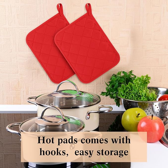 Hoolerry 20 Pieces Pot Holders with Pocket Sublimation 7x9'' Cotton Oven Pot Holders Bulk with Hanging Loops Pads for Kitchen Cook Baking (Red)