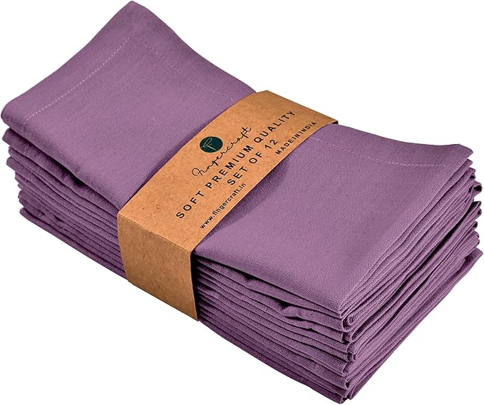FINGERCRAFT Dinner Cloth Napkins, Cotton Linen Blend Mitered Corner Napkins Cloth 12 Pack Natural Premium Quality for Every Day Use, Parties, Easter, Thanksgiving, Weddings, 18x18 inch Lilac