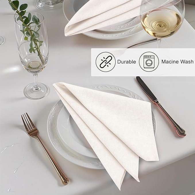 Ruvanti Linen Napkins Set of 12, 18x18 Cloth Napkins, Cotton Linen Blend Napkins Cloth Washable, Soft, Reusable Dinner Napkins for Wedding, Parties, Christmas, Thanksgiving, Everyday Use - Ivory