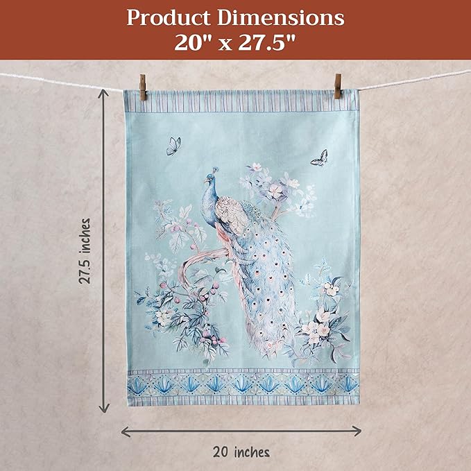 Maison d' Hermine Kitchen Towel 100% Combed Cotton Premium Set of 3 Kitchentowels Easter Tea Towels (20"x27.50") for Table Cleaning, Buffet Parties & Wedding Use - Peacock Utopia - Pastel Turquoise