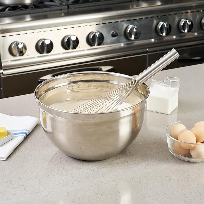 Restaurantware Met Lux 16 Inch x 3 Inch Baking Whisk, 1 With Ergonomic Handle Metal Whisk - Dishwasher-Safe, Corrosion-Resistant, Stainless Steel Whisk For Baking, For Whipping, Baking, Or Cooking